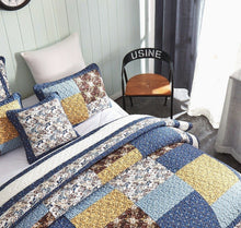 Load image into Gallery viewer, Tache Prairie Sunset White Blue Yellow Brown Floral Cotton Patchwork Quilt Set (JHW-887)