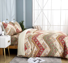 Load image into Gallery viewer, DaDa Bedding Botanical Cranberry Sage Chevron Floral Duvet Cover Set w/ Pillow Cases (JHW-924)