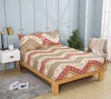 Load image into Gallery viewer, DaDa Bedding Botanical Cranberry Sage Chevron Floral Fitted Bed Sheet w/ Pillow Cases (JHW-924-Fitted)