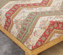 Load image into Gallery viewer, DaDa Bedding Botanical Cranberry Sage Chevron Floral Fitted Bed Sheet w/ Pillow Cases (JHW-924-Fitted)