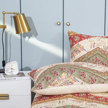 Load image into Gallery viewer, DaDa Bedding Botanical Cranberry Sage Chevron Floral Fitted Bed Sheet w/ Pillow Cases (JHW-924-Fitted)