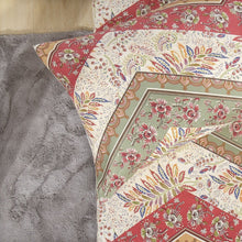 Load image into Gallery viewer, DaDa Bedding Botanical Cranberry Sage Chevron Floral Flat Bed Sheet w/ Pillowcases (JHW-924-Flat)