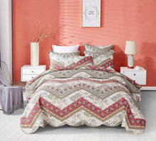 Load image into Gallery viewer, DaDa Bedding Rustic Bohemian Cranberry Sage Chevron Floral Bedspread Set (JHW-924)