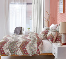 Load image into Gallery viewer, DaDa Bedding Rustic Bohemian Cranberry Sage Chevron Floral Bedspread Set (JHW-924)