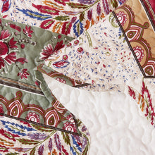 Load image into Gallery viewer, DaDa Bedding Rustic Bohemian Cranberry Sage Chevron Floral Bedspread Set (JHW-924)