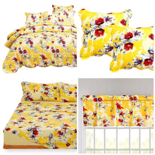 Load image into Gallery viewer, DaDa Bedding Bed in a Bag Bundle Set - Radiant Sunshine Yellow Hummingbirds Floral Bedding Set (JHW-925)