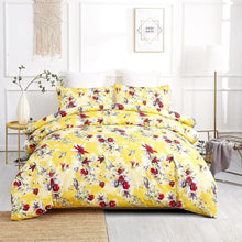 Load image into Gallery viewer, DaDa Bedding Sunshine Yellow Hummingbirds Floral Duvet Cover &amp; Fitted Flat Bed Sheets Set w/ Pillow Cases Window Valances (925)