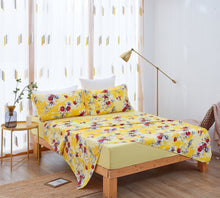 Load image into Gallery viewer, DaDa Bedding Sunshine Yellow Hummingbirds Floral Fitted &amp; Flat Bed Sheets Set (JHW-925)