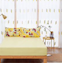 Load image into Gallery viewer, DaDa Bedding Sunshine Yellow Hummingbirds Floral Duvet Cover &amp; Fitted Flat Bed Sheets Set w/ Pillow Cases Window Valances (925)