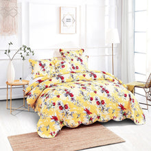Load image into Gallery viewer, DaDa Bedding Radiant Sunshine Yellow Hummingbirds Floral Scalloped Bedspread Set (JHW-925)