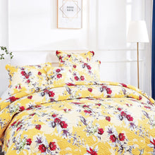 Load image into Gallery viewer, DaDa Bedding Radiant Sunshine Yellow Hummingbirds Floral Scalloped Bedspread Set (JHW-925)