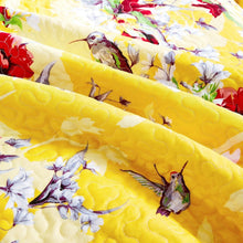 Load image into Gallery viewer, DaDa Bedding Radiant Sunshine Yellow Hummingbirds Floral Scalloped Bedspread Set (JHW-925)