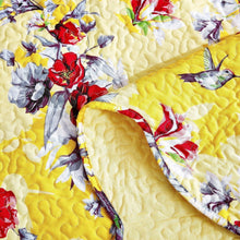 Load image into Gallery viewer, DaDa Bedding Radiant Sunshine Yellow Hummingbirds Floral Scalloped Bedspread Set (JHW-925)