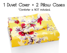 Load image into Gallery viewer, DaDa Bedding Sunshine Yellow Hummingbirds Floral Duvet Cover Set w/ Pillow Cases (JHW-925)
