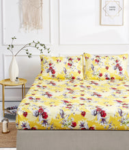 Load image into Gallery viewer, DaDa Bedding Sunshine Yellow Hummingbirds Floral Fitted Bed Sheet w/ Pillow Cases (JHW-925)