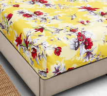 Load image into Gallery viewer, DaDa Bedding Sunshine Yellow Hummingbirds Floral Fitted Bed Sheet w/ Pillow Cases (JHW-925)