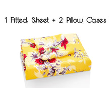 Load image into Gallery viewer, DaDa Bedding Sunshine Yellow Hummingbirds Floral Fitted Bed Sheet w/ Pillow Cases (JHW-925)