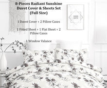 Load image into Gallery viewer, DaDa Bedding Sunshine Yellow Hummingbirds Floral Duvet Cover &amp; Fitted Flat Bed Sheets Set w/ Pillow Cases Window Valances (925)