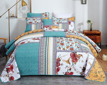 Load image into Gallery viewer, Tache Old World Garden Pastel Blue Yellow Red Hummingbirds Cotton Patchwork Quilt Set (JHW-936)