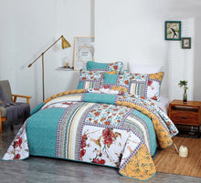 Load image into Gallery viewer, Tache Old World Garden Pastel Blue Yellow Red Hummingbirds Cotton Patchwork Quilt Set (JHW-936)