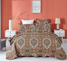 Load image into Gallery viewer, DaDa Bedding Rustic Earthy Cross Motif Folk Ogee Moroccan Scalloped Quilted Bedspread Set (JHW-944)