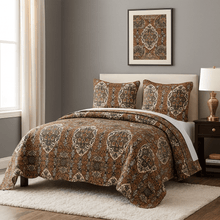 Load image into Gallery viewer, DaDa Bedding Rustic Earthy Cross Motif Folk Ogee Moroccan Scalloped Quilted Bedspread Set (JHW-944)