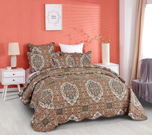 Load image into Gallery viewer, DaDa Bedding Rustic Earthy Cross Motif Folk Ogee Moroccan Scalloped Quilted Bedspread Set (JHW-944)