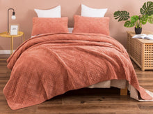 Load image into Gallery viewer, DaDalogy Bedding Terracotta Coral Brick Orange Soft Velour Corduroy Bedspread Set (JHW952)