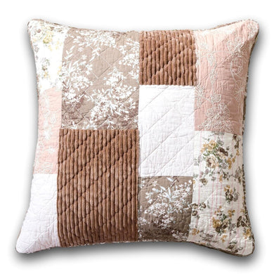 DaDa Bedding Vintage Patchwork Dusty Rose Taupe & Tan Beige Brown Floral Euro Pillow Sham Cover, 26