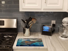Load image into Gallery viewer, Running The Guantlet Blue Marlin Glass Cutting Boards – Durable, Decorative Kitchen Art Large JMA2000LCB