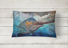 Load image into Gallery viewer, Running The Guantlet Blue Marlin Canvas Fabric Decorative Pillow JMA2000PW1216