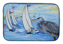 Load image into Gallery viewer, Blue Heron Sailboats Dog River Bridge Dish Drying Mat – Absorbent, Artistic Kitchen Essentials JMK1001DDM