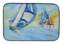 Load image into Gallery viewer, Sailboats and Middle Bay Lighthouse Dish Drying Mat – Absorbent, Artistic Kitchen Essentials JMK1005DDM
