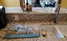 Load image into Gallery viewer, Blue Heron in the reeds Dish Drying Mat – Absorbent, Artistic Kitchen Essentials JMK1013DDM