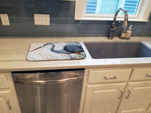 Load image into Gallery viewer, Blue Heron Frog hunting Dish Drying Mat – Absorbent, Artistic Kitchen Essentials JMK1017DDM