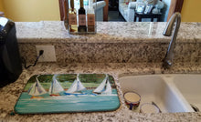 Load image into Gallery viewer, Sailboats on the bay Dish Drying Mat – Absorbent, Artistic Kitchen Essentials JMK1035DDM