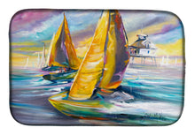 Load image into Gallery viewer, Sailboat with Middle Bay Lighthouse Dish Drying Mat – Absorbent, Artistic Kitchen Essentials JMK1061DDM