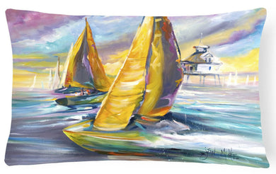 Sailboat with Middle Bay Lighthouse Canvas Fabric Decorative Pillow