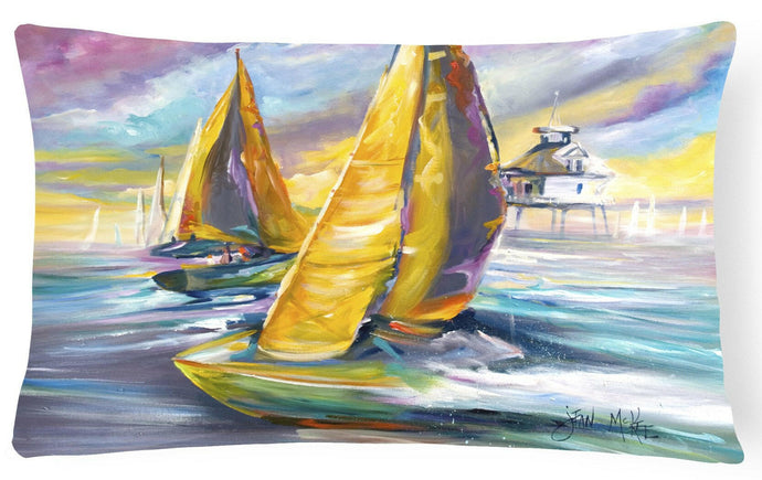 Sailboat with Middle Bay Lighthouse Canvas Fabric Decorative Pillow