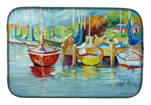 Load image into Gallery viewer, On the Dock Sailboats Dish Drying Mat – Absorbent, Artistic Kitchen Essentials JMK1070DDM
