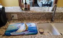 Load image into Gallery viewer, Rock my Boat Sailboats Dish Drying Mat – Absorbent, Artistic Kitchen Essentials JMK1073DDM