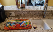 Load image into Gallery viewer, Blue Crab Red Dish Drying Mat – Absorbent, Artistic Kitchen Essentials JMK1107DDM