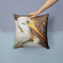 Load image into Gallery viewer, White Egret feeding baby Canvas Throw Pillow - 14x14 Decorative Pillow – Art for Your Home &amp; Patio JMK1211PW1414