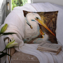 Load image into Gallery viewer, White Egret feeding baby Canvas Throw Pillow - 14x14 Decorative Pillow – Art for Your Home &amp; Patio JMK1211PW1414