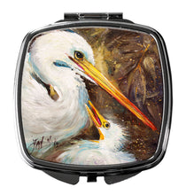 Load image into Gallery viewer, White Egret feeding baby Compact Mirror – Stylish Purse Mirror with Artistic Covers JMK1211SCM