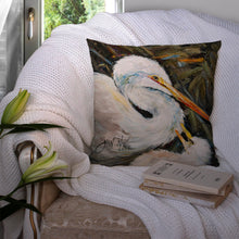 Load image into Gallery viewer, White Egret Canvas Throw Pillow - 14x14 Decorative Pillow – Art for Your Home &amp; Patio JMK1227PW1414