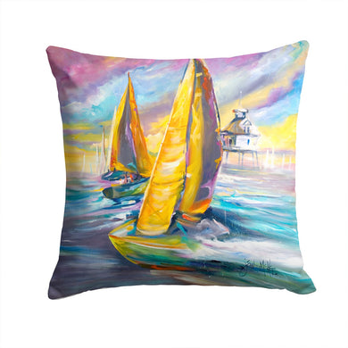 Middle Bay Lighthouse Sailboats Canvas Throw Pillow - 14x14 Decorative Pillow – Art for Your Home & Patio JMK1234PW1414