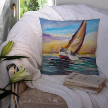 Load image into Gallery viewer, Horn Island Boat Race Sailboats Canvas Throw Pillow - 14x14 Decorative Pillow – Art for Your Home &amp; Patio JMK1237PW1414