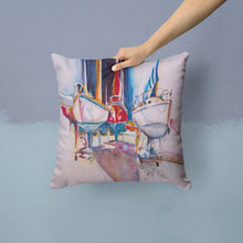 Load image into Gallery viewer, Dry Dock Sailboats Canvas Throw Pillow - 14x14 Decorative Pillow – Art for Your Home &amp; Patio JMK1240PW1414