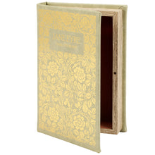 Load image into Gallery viewer, Jane Eyre Gold Floral Book Box | Faux Leather Wrap Book Shaped Storage Stash Trinket Box